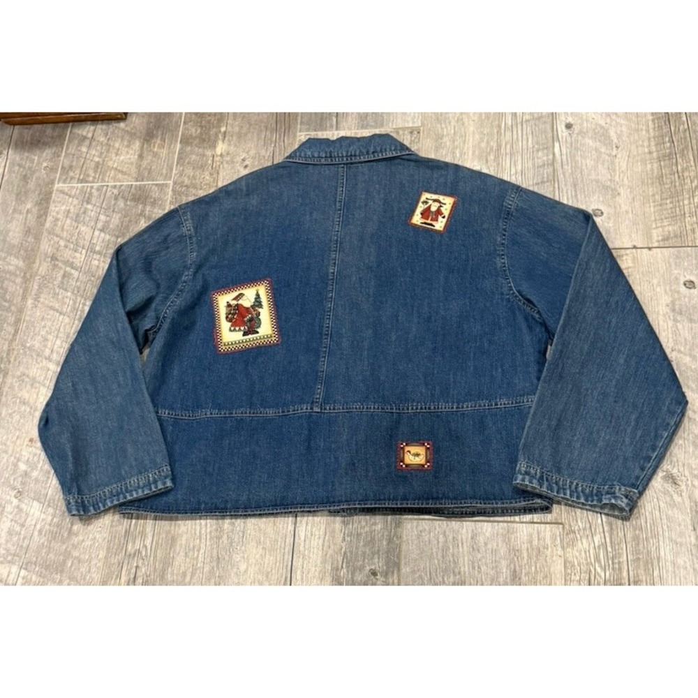 Studio Ease Jacket Denim Patch Work Christmas Siz… - image 2